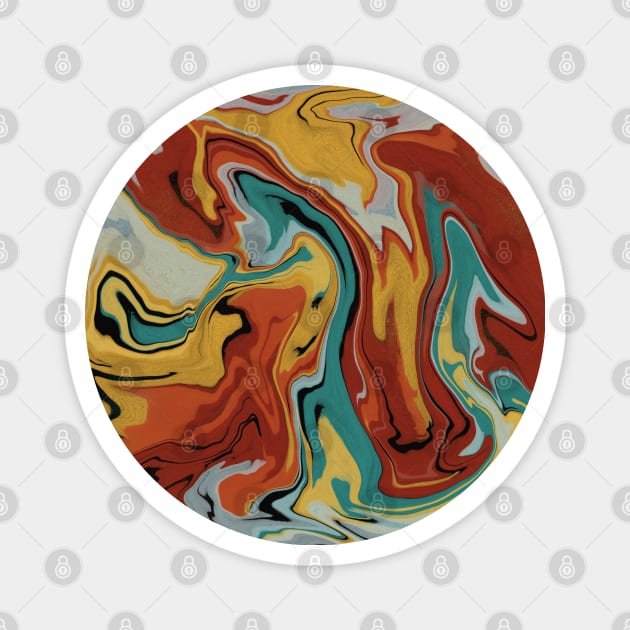 Shades of Moody Red Yellow Orange and Green Aesthetic Marble Pattern Magnet by Teeworthy Designs